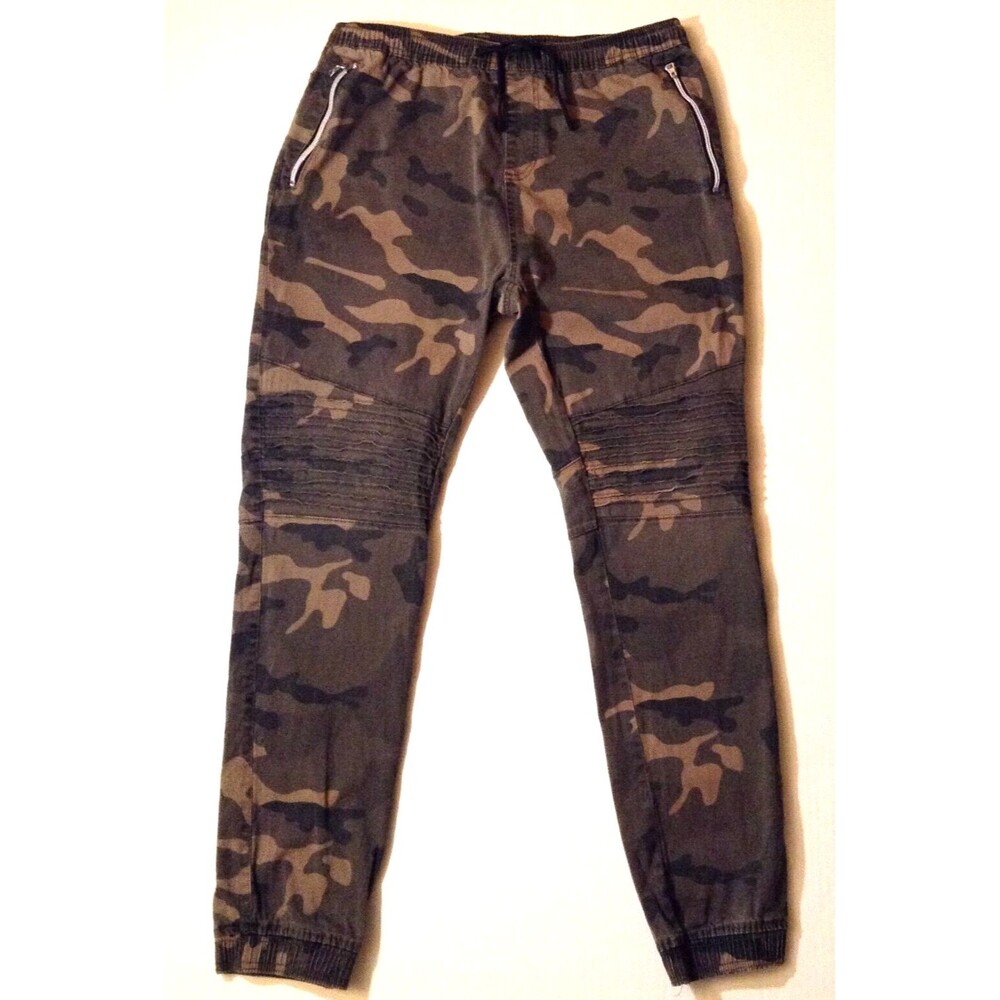 Camo Pants Girls Youth XL Green Camouflage Ankle Elastic Waist Pockets Vintage